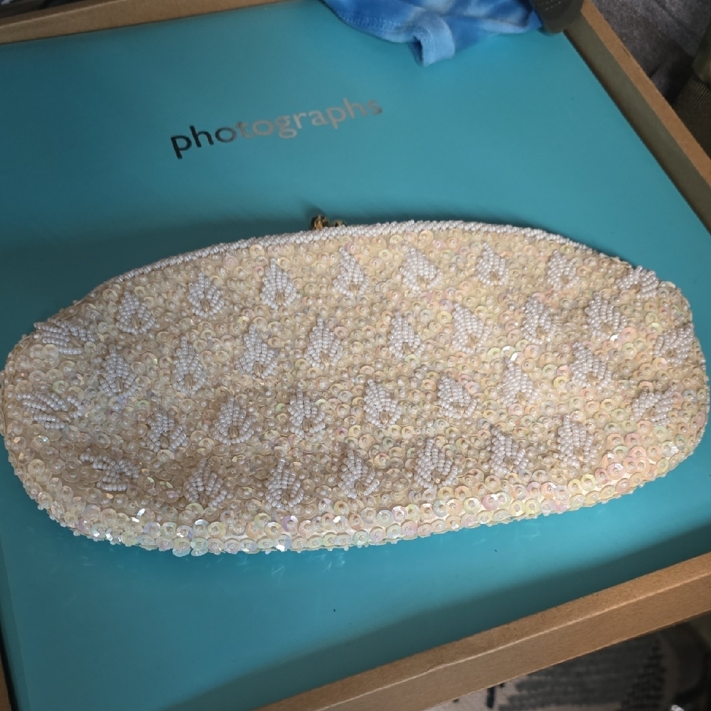 Elegant Cream Beaded Clutch